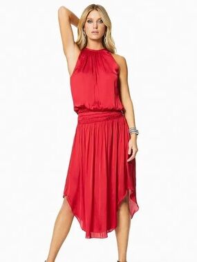 Ramy Brook Audrey Smocked Midi Dress Halter Blouson Size Small